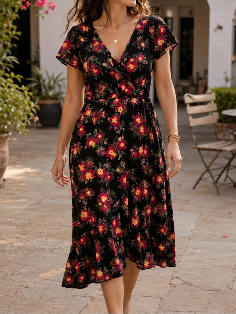 Michel Studio Dress US 12 Floral Party Dress Multi Black Pink Yellow Gre…
